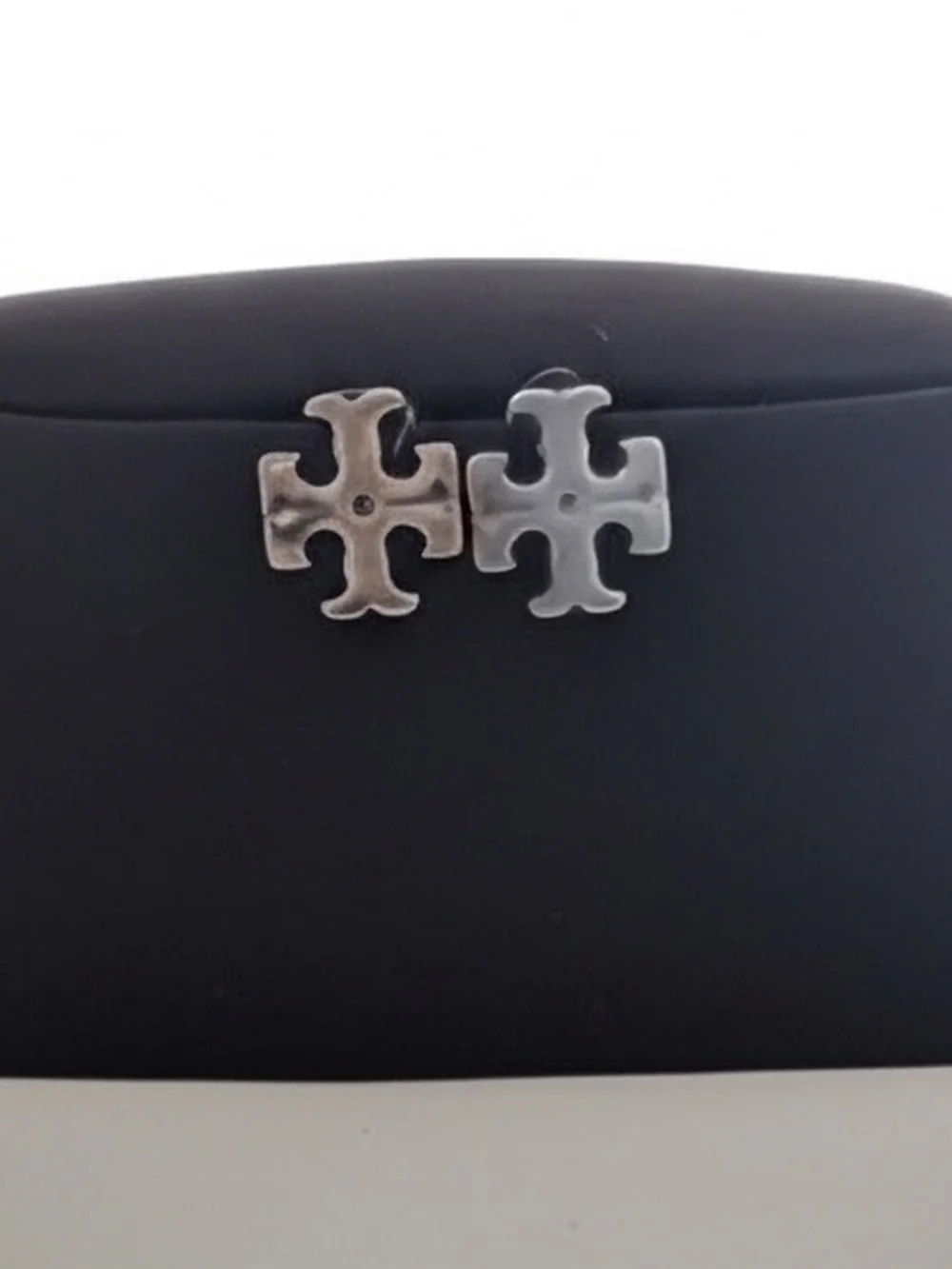 Tory Burch Silver Double-Layer Logo Necklace with Stud Earrings